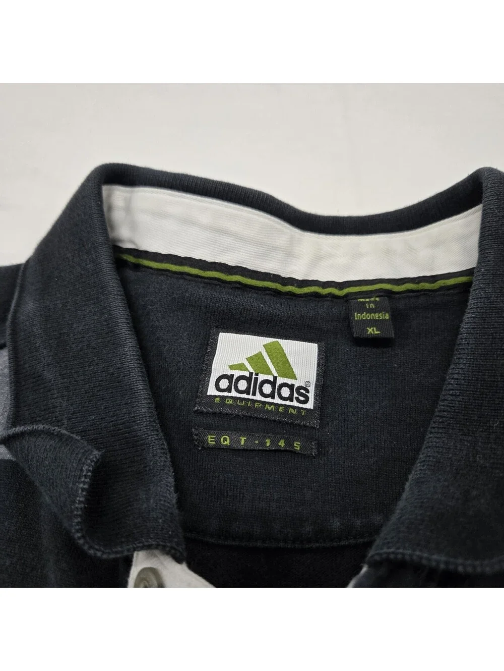 EUC Sz XL Vintage Adidas EQT-145 Rugby Shirt Long Sleeve Striped Polo Black/Grey